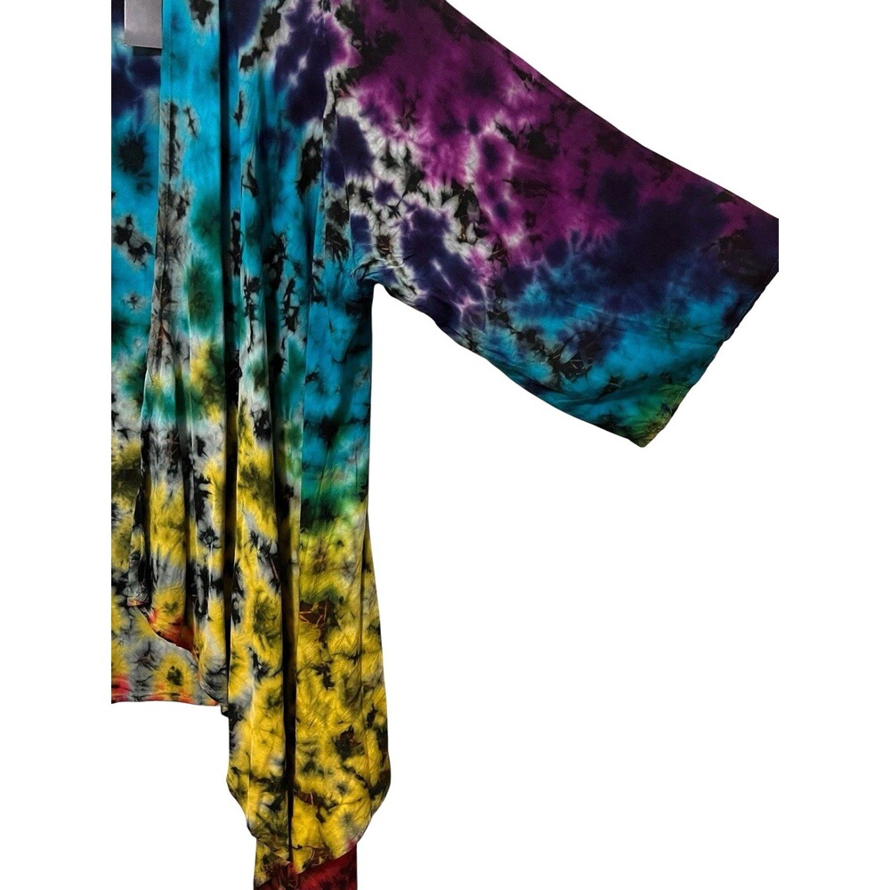 NWT Tie Dye Rainbow Open Front Waterfall Cardigan Shrug Boho Festival One Size - Picture 4 of 8